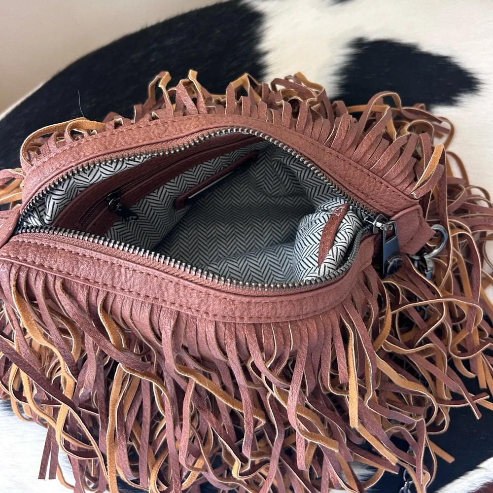 Steve Madden Brown Fringe Faux Leather Shoulder Bag - Picture 6 of 6